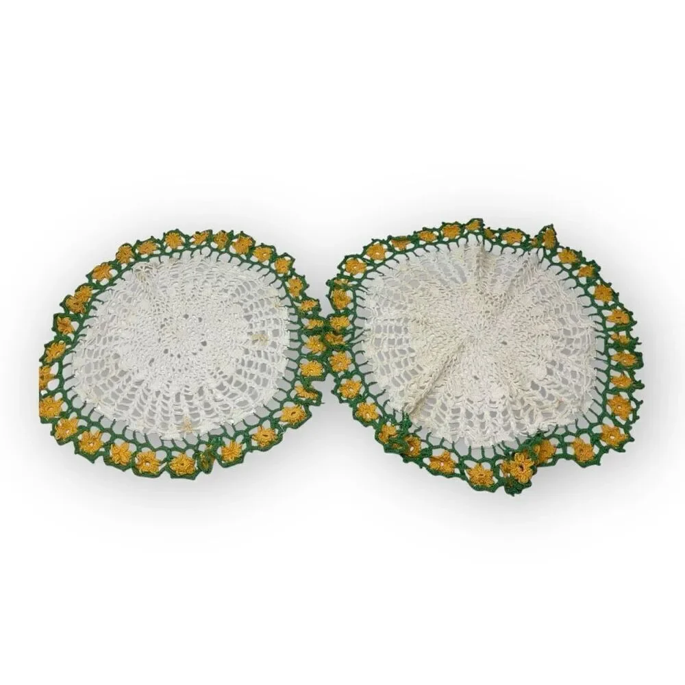 Vintage Floral Crochet Lace Round Placemat Hollow Weave Doilies Lot of 6 Flawed